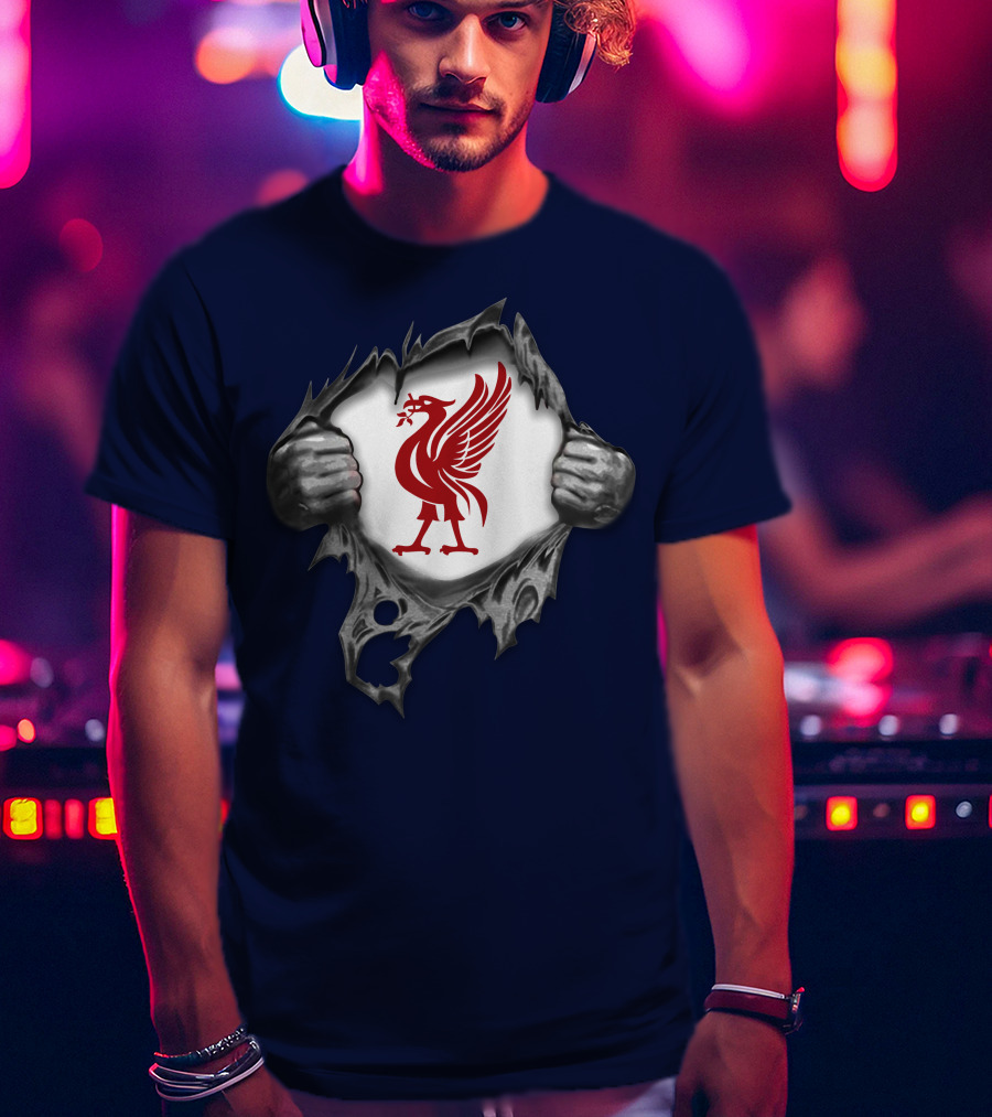 Proud To Be Liverpool Liverbird Crest Ripped T-Shirt
