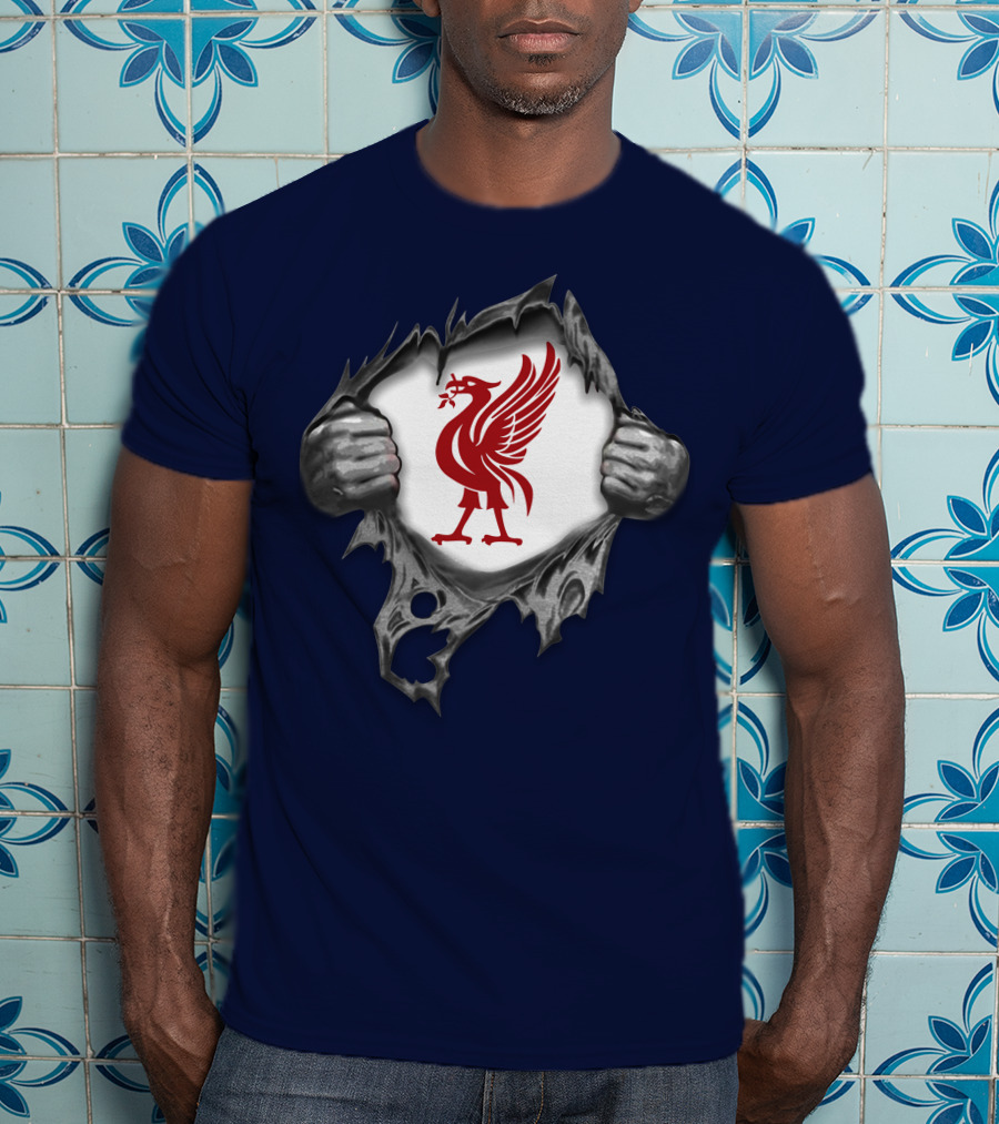 Proud To Be Liverpool Liverbird Crest Ripped T-Shirt