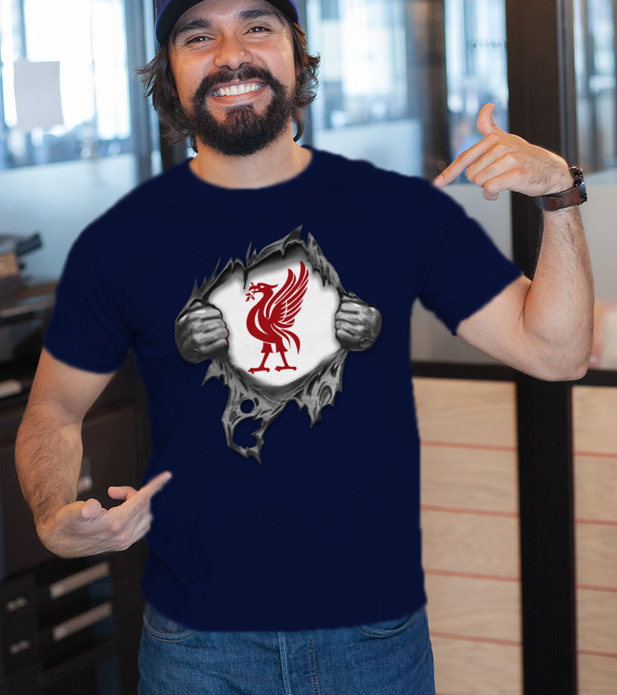 Proud To Be Liverpool Liverbird Crest Ripped T-Shirt