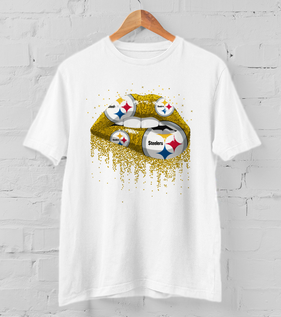 Steelers Glitter Lips Pittsburgh Football T-Shirt