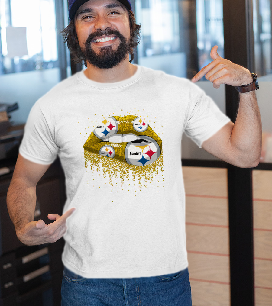 Steelers Glitter Lips Pittsburgh Football T-Shirt