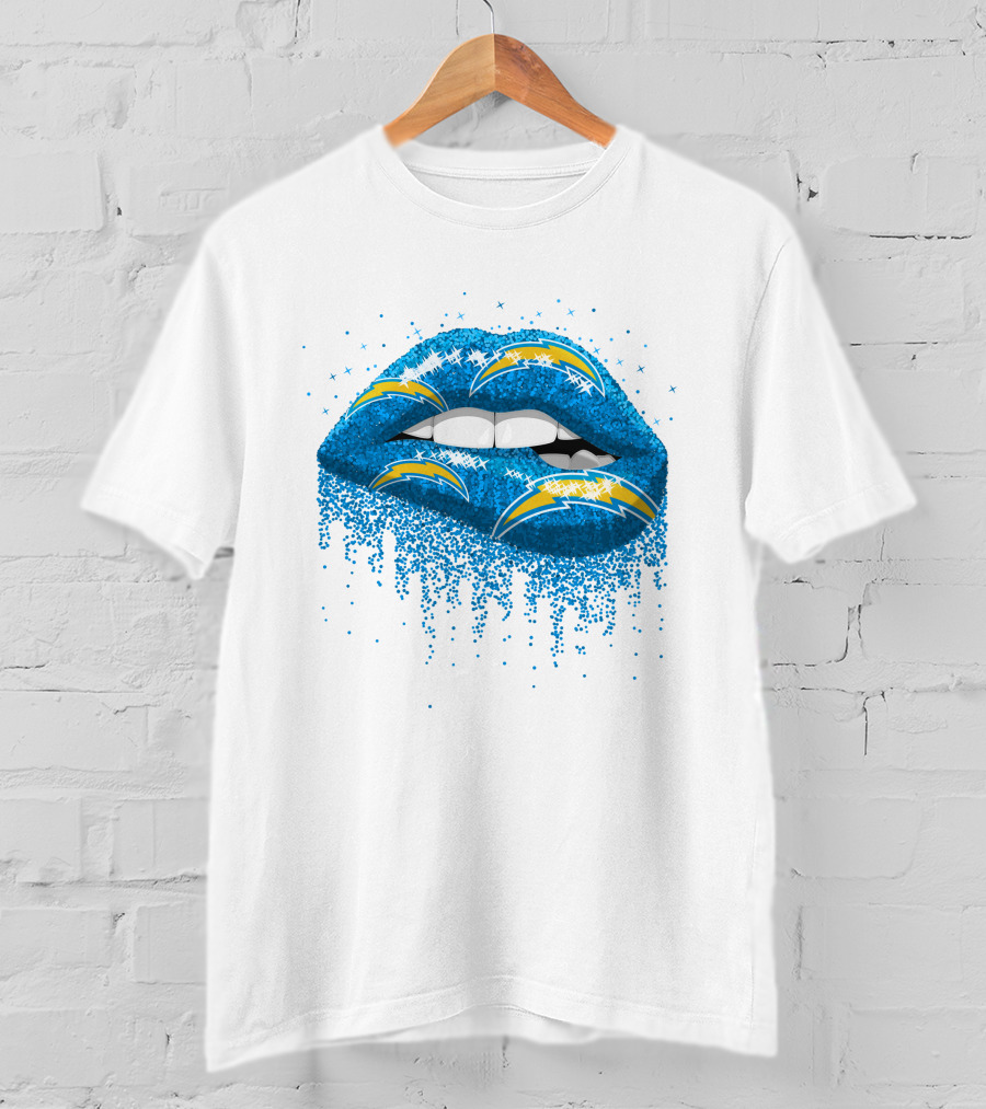 Los Angeles Chargers Blue Glitter Lips T-Shirt