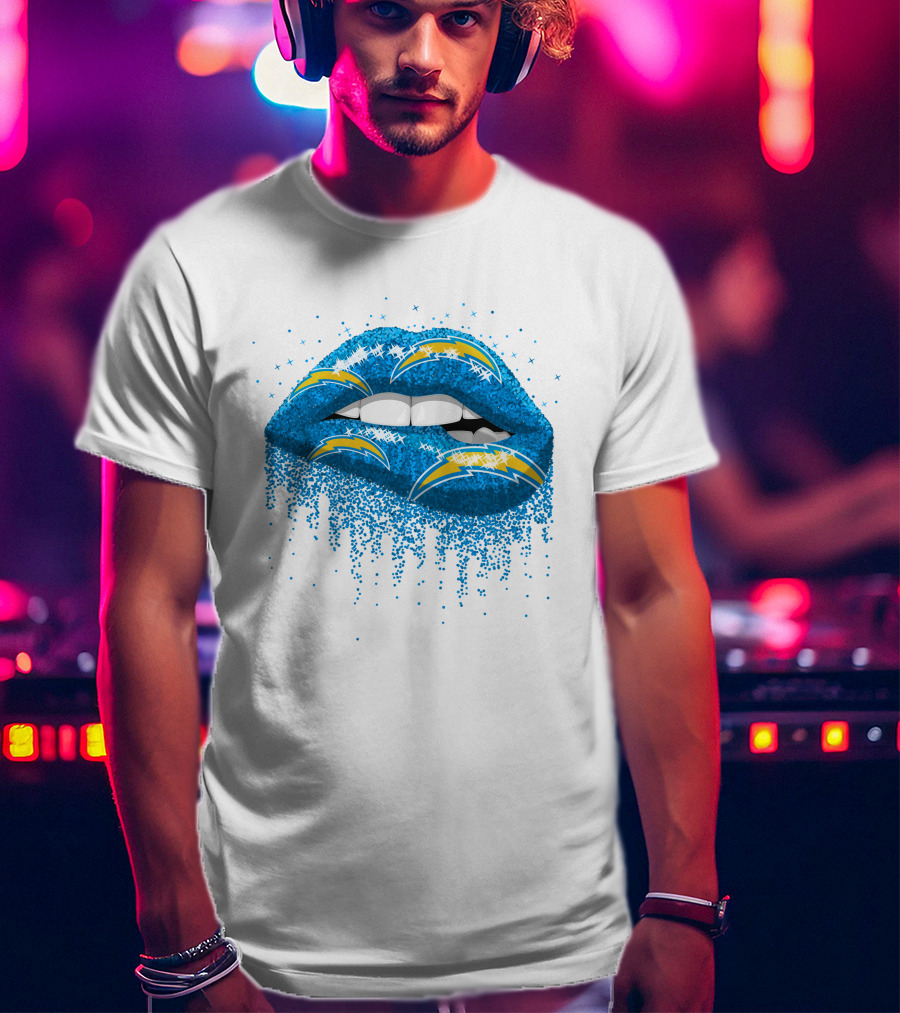 Los Angeles Chargers Blue Glitter Lips T-Shirt