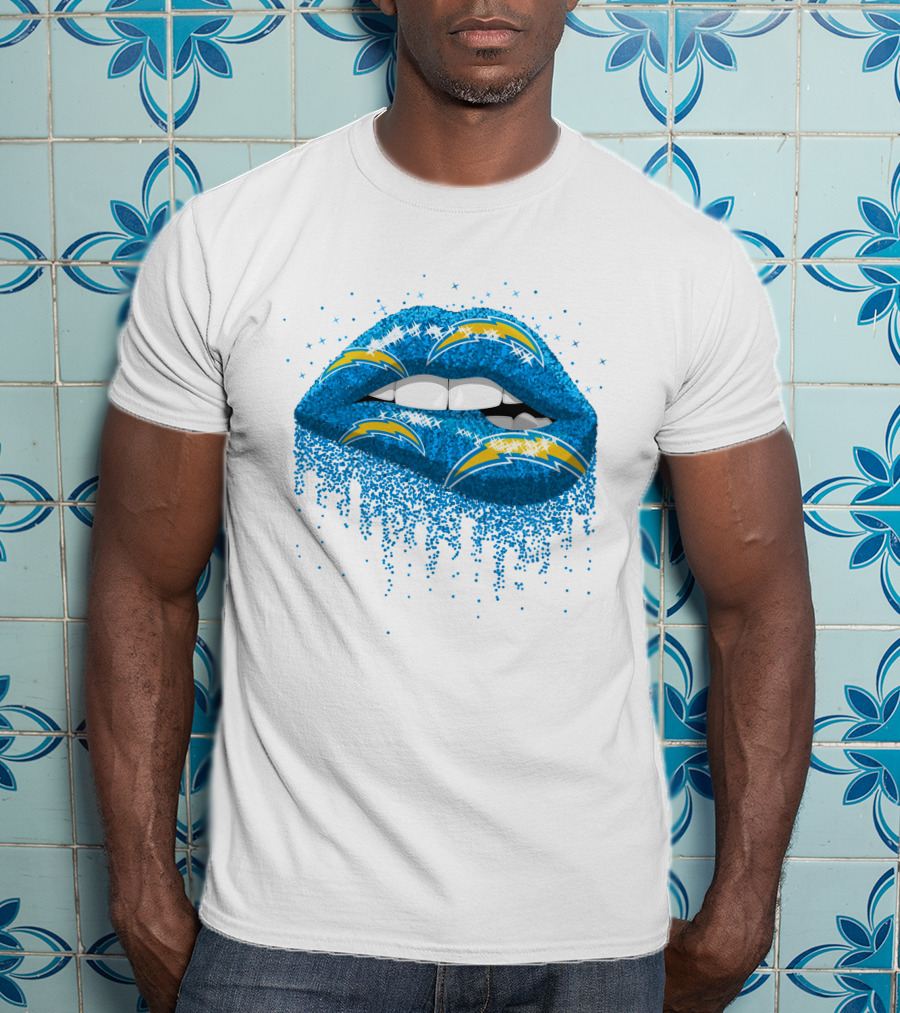Los Angeles Chargers Blue Glitter Lips T-Shirt