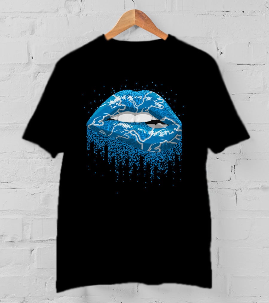 Detroit Lions Blue Dripping Lips T-Shirt