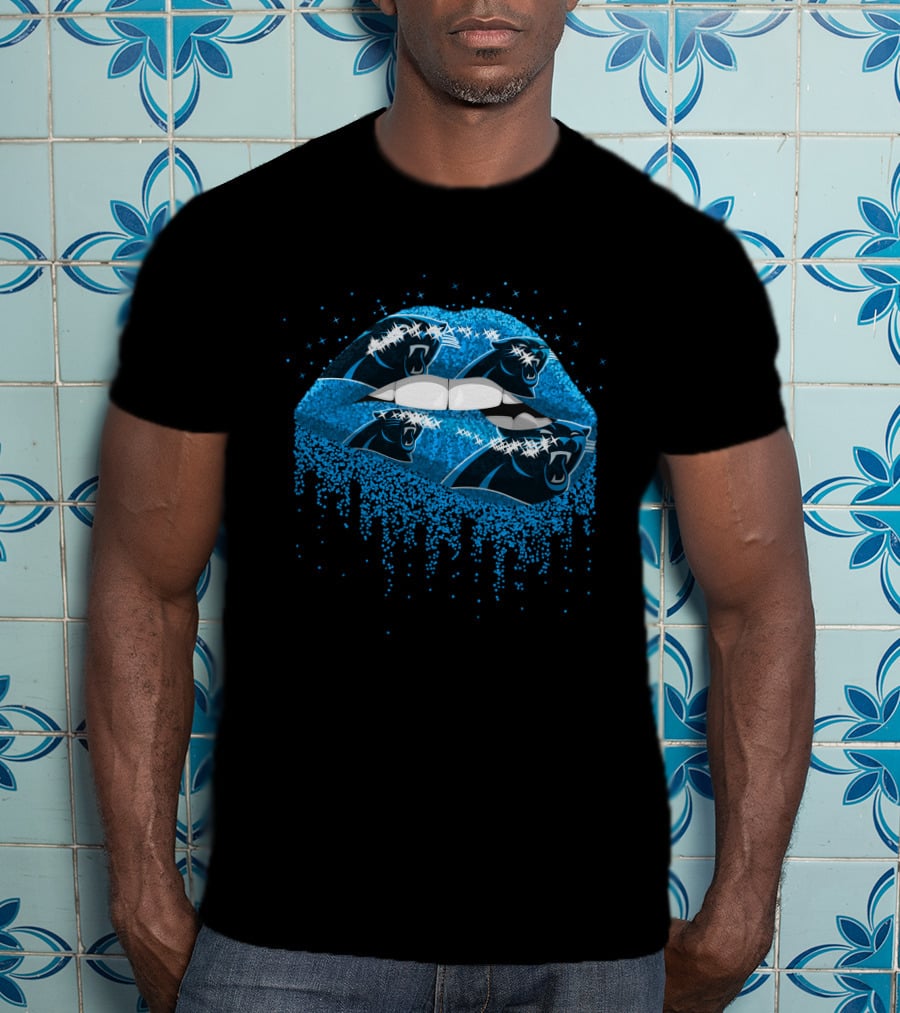 Carolina Panthers Glitter Lips Burst With Panther T-Shirt