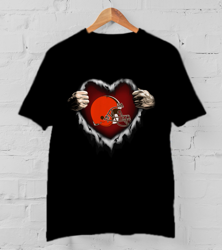 Cleveland Browns Heart Ripped Football T-Shirt