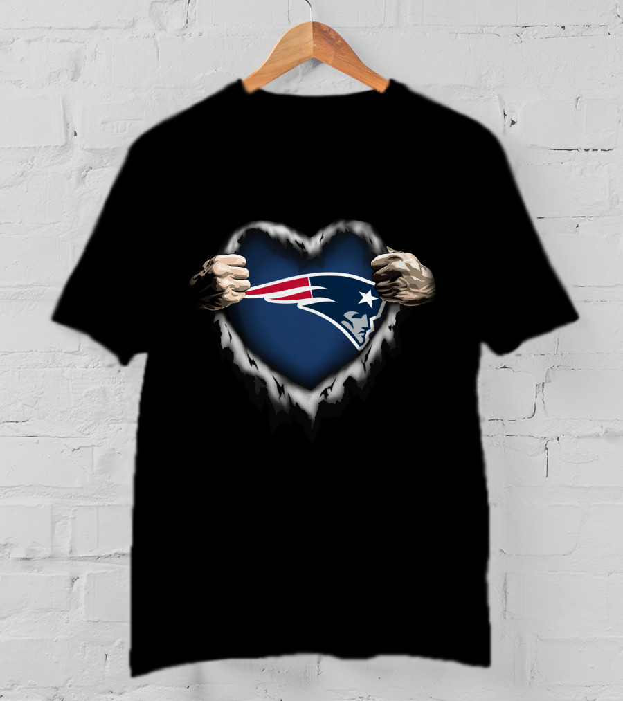 New England Patriots Ripped Heart Hands T-Shirt