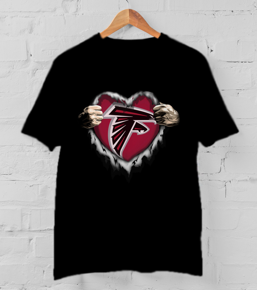Atlanta Falcons Heart Ripped Logo Fist T-Shirt