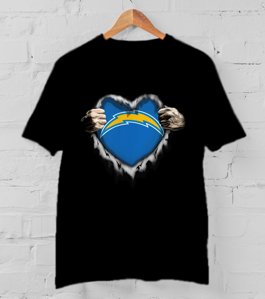 Los Angeles Chargers Heart Ripped Hands T-Shirt