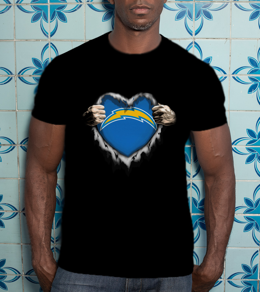 Los Angeles Chargers Heart Ripped Hands T-Shirt