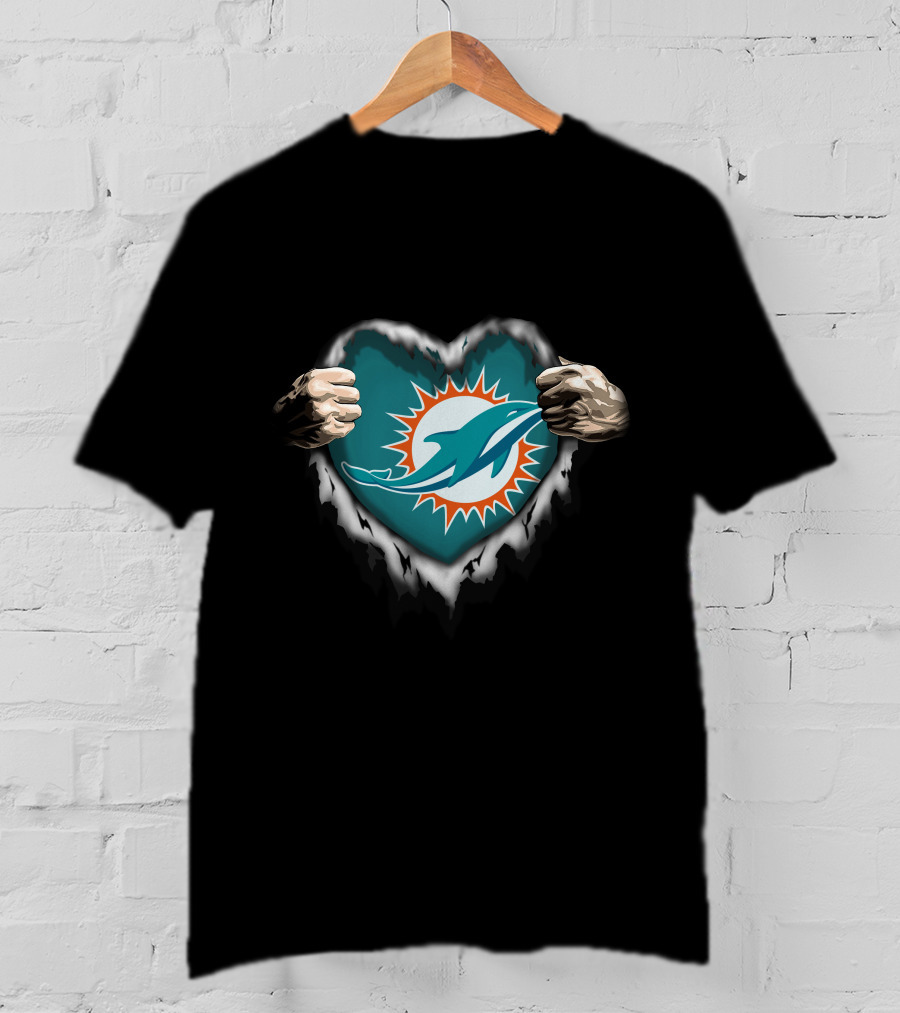 Miami Dolphins Heart Ripped T-Shirt