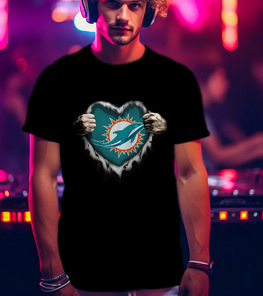 Miami Dolphins Heart Ripped T-Shirt
