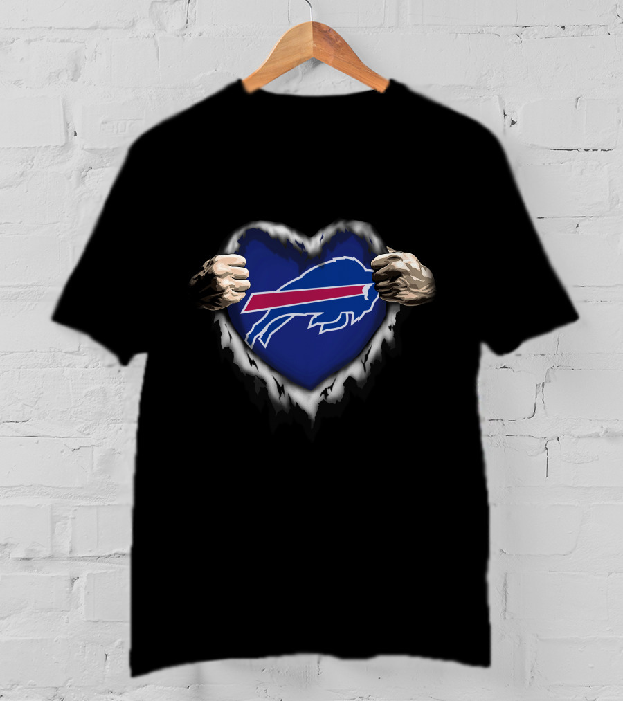 Buffalo Bills Ripped Heart With Logo In Hands T-Shirt