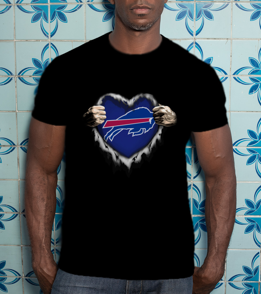 Buffalo Bills Ripped Heart With Logo In Hands T-Shirt