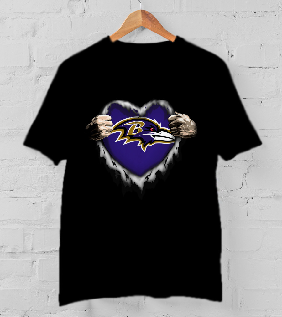 Baltimore Ravens Heart Ripped T-Shirt