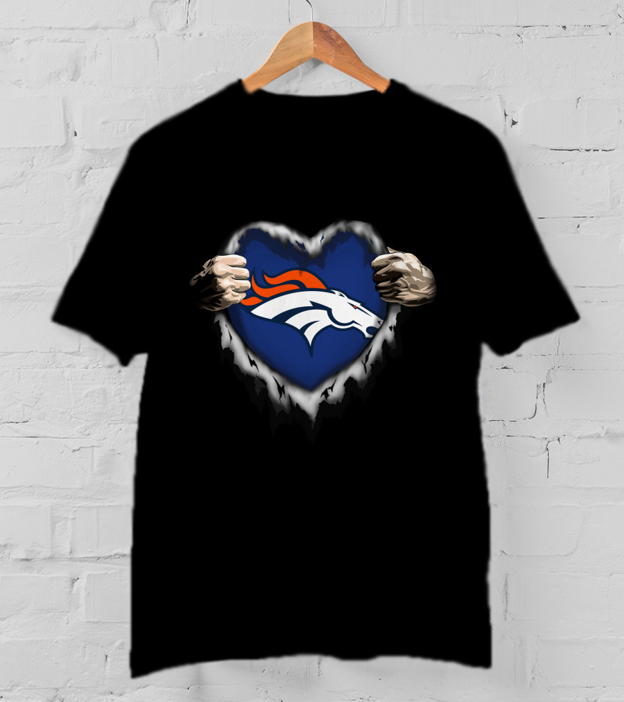Denver Broncos Heart Rip Logo Hands T-Shirt