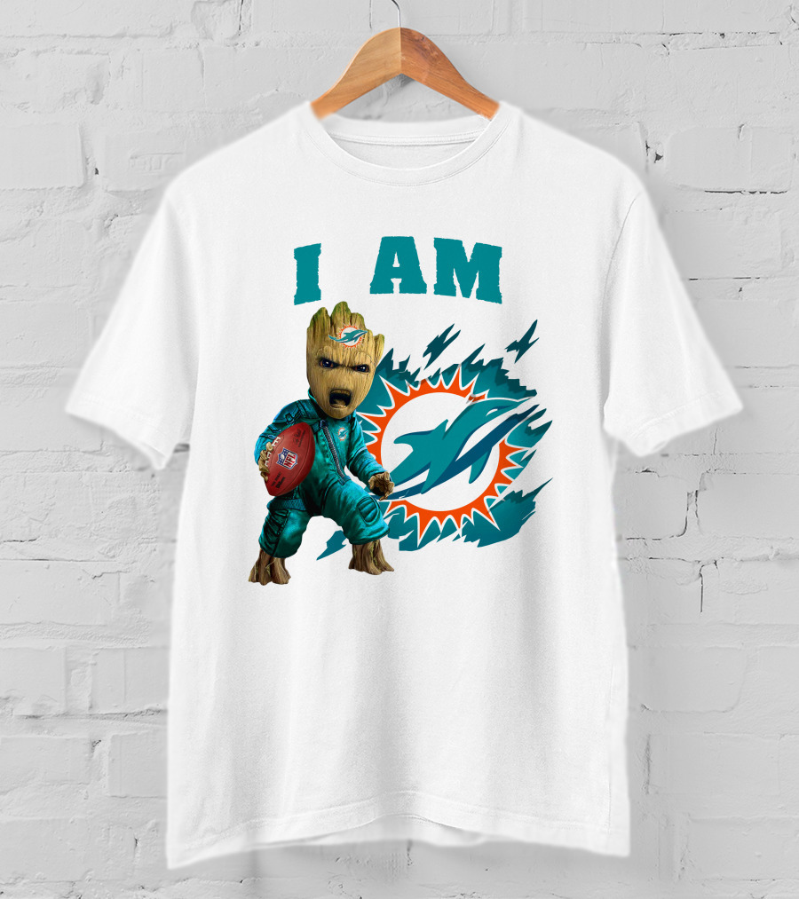 I Am Groot Miami Dolphins Football Fan Character T-Shirt