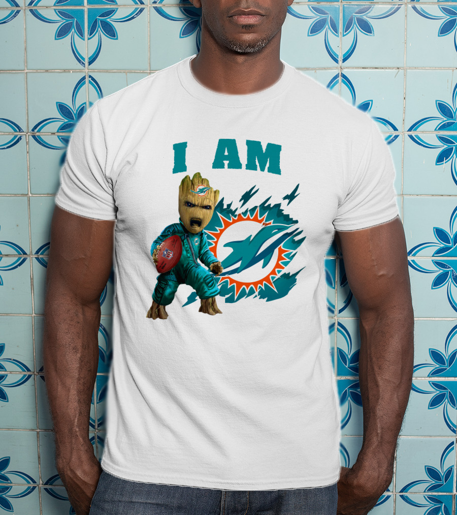 I Am Groot Miami Dolphins Football Fan Character T-Shirt