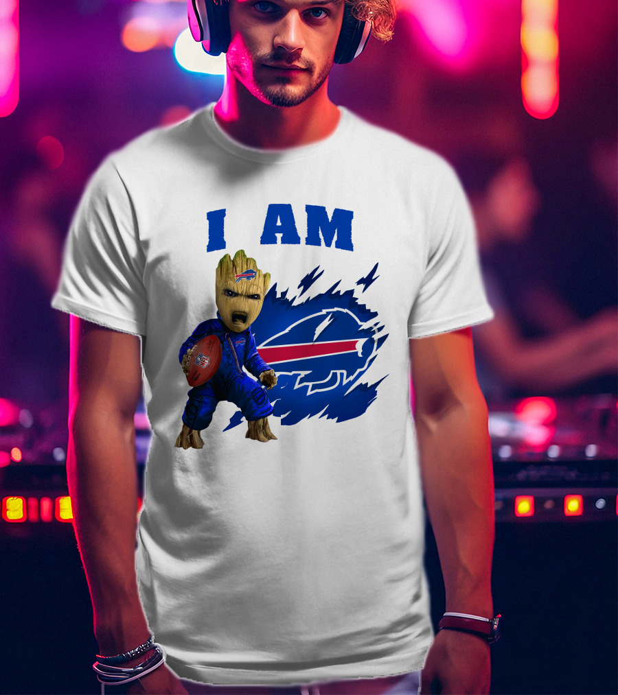 Groot Holding Football Buffalo Bills Logo I Am T-Shirt