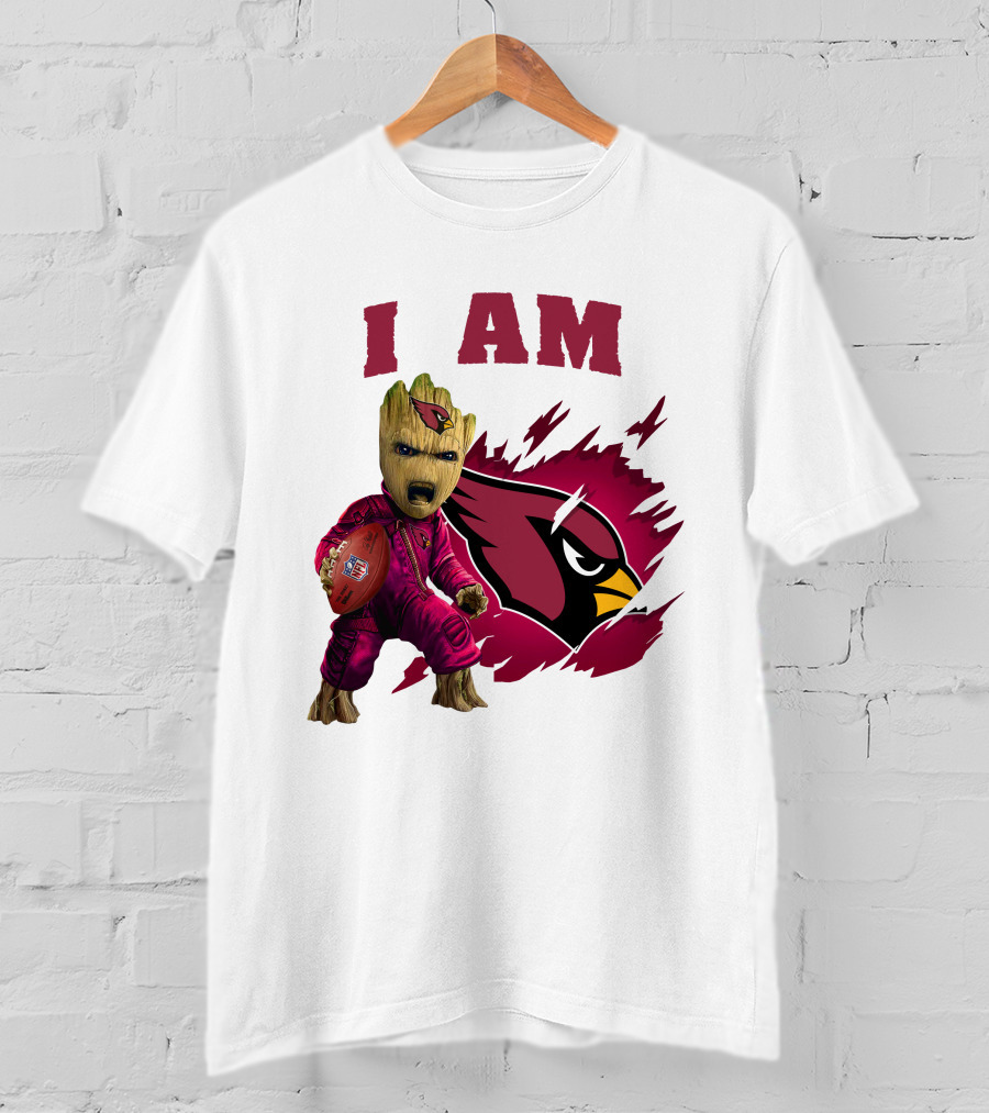 I Am Groot Arizona Cardinals Football Marvel сочетает в себе героя и спортивная команда на фоне карточной иконки T-Shirt