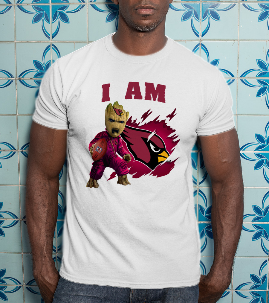 I Am Groot Arizona Cardinals Football Marvel сочетает в себе героя и спортивная команда на фоне карточной иконки T-Shirt