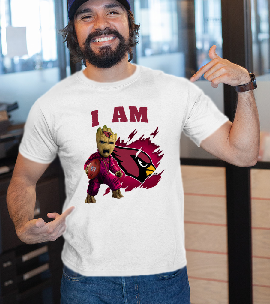 I Am Groot Arizona Cardinals Football Marvel сочетает в себе героя и спортивная команда на фоне карточной иконки T-Shirt