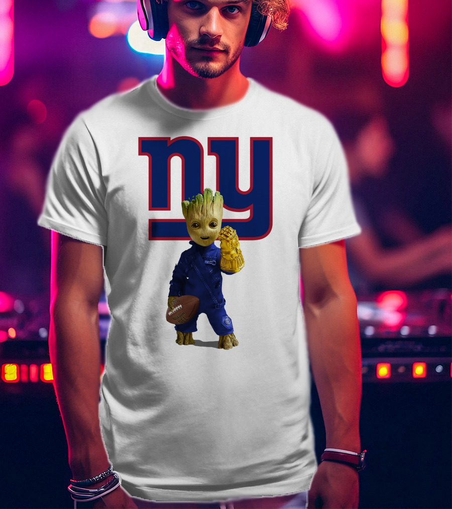 NY Giants Groot Football Infinity Gauntlet T-Shirt