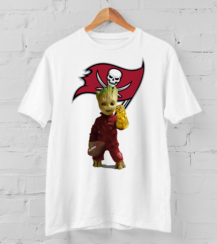 Groot Holding Football With Tampa Bay Buccaneers T-Shirt