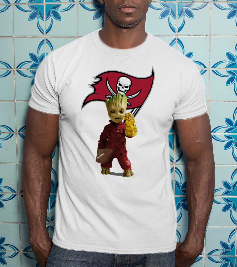 Groot Holding Football With Tampa Bay Buccaneers T-Shirt