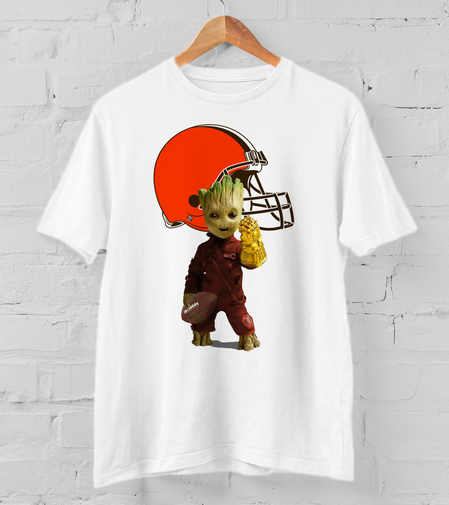 Cleveland Browns Football Groot And Infinity Gauntlet T-Shirt