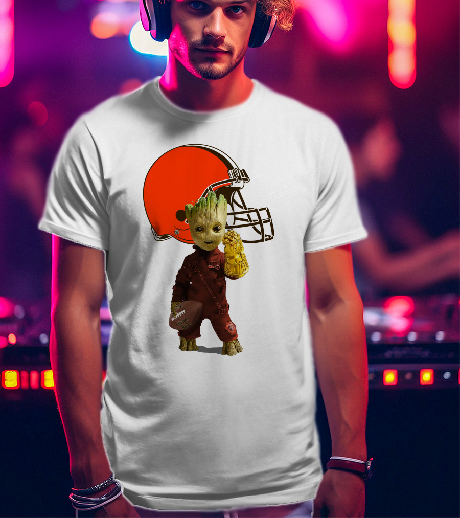 Cleveland Browns Football Groot And Infinity Gauntlet T-Shirt