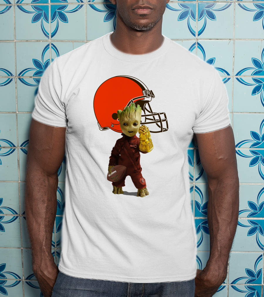 Cleveland Browns Football Groot And Infinity Gauntlet T-Shirt