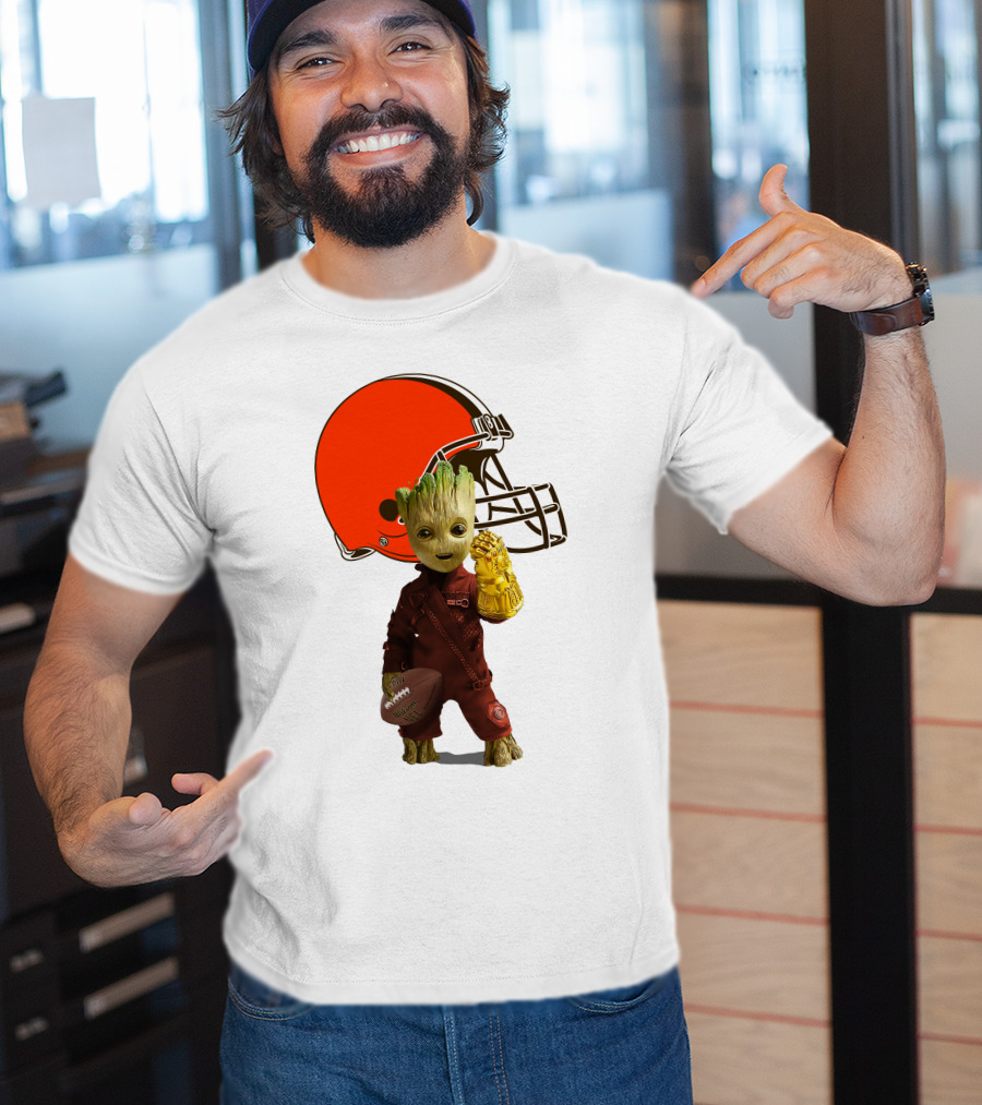 Cleveland Browns Football Groot And Infinity Gauntlet T-Shirt