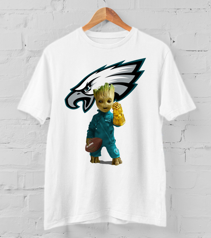 Philadelphia Eagles Baby Groot Infinity Gauntlet Football T-Shirt