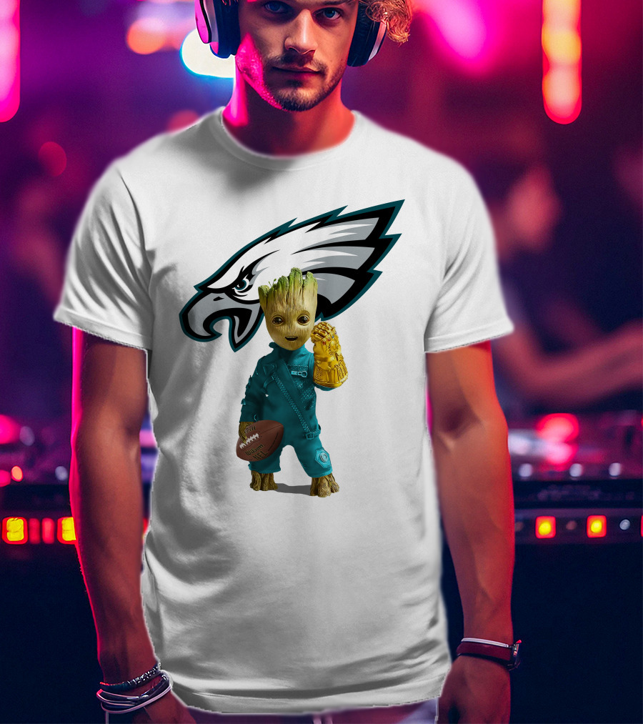 Philadelphia Eagles Baby Groot Infinity Gauntlet Football T-Shirt