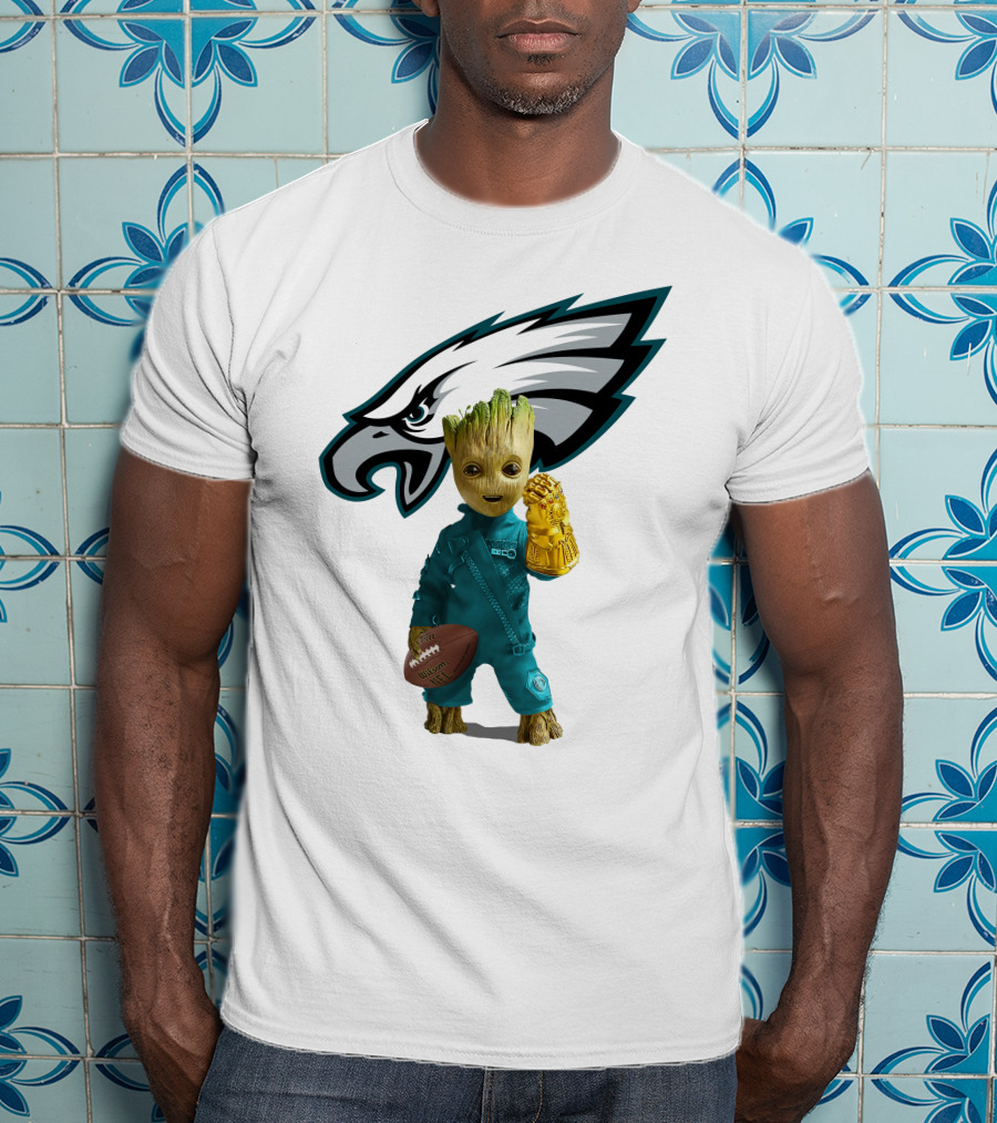 Philadelphia Eagles Baby Groot Infinity Gauntlet Football T-Shirt