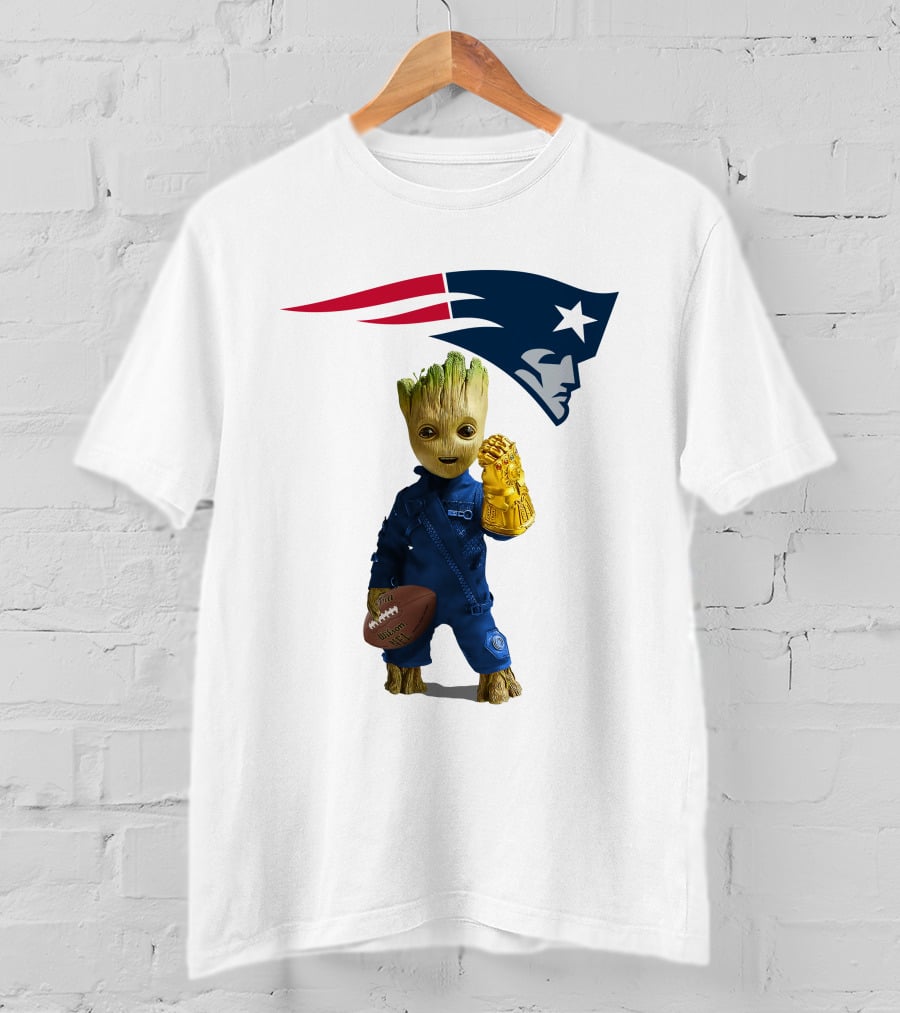 New England Patriots Groot Football Infinity Gauntlet T-Shirt