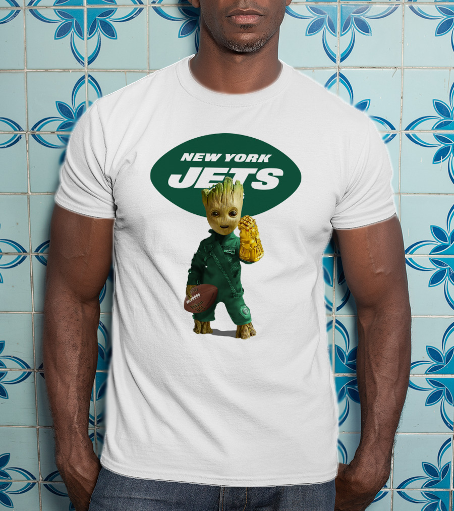 New York Jets Groot Football Marvel Crossover T-Shirt
