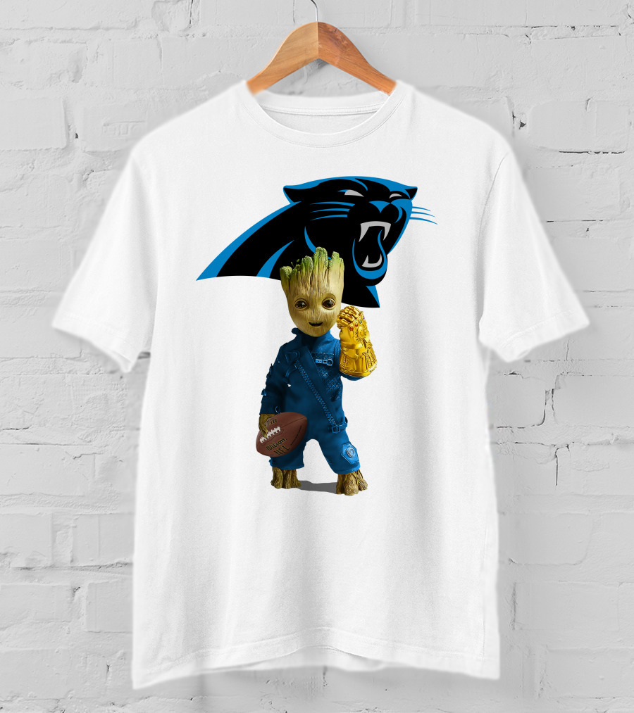 Carolina Panthers Groot Football Infinity Gauntlet Crossover T-Shirt