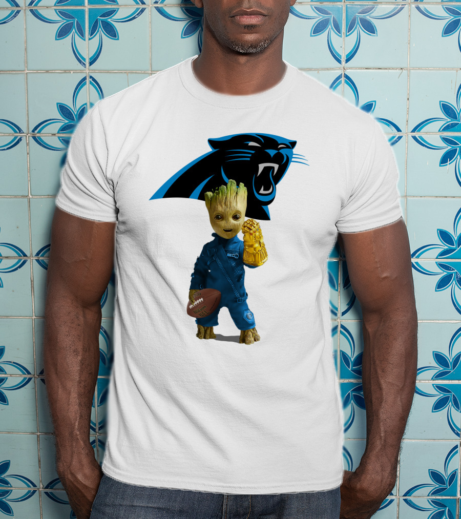 Carolina Panthers Groot Football Infinity Gauntlet Crossover T-Shirt