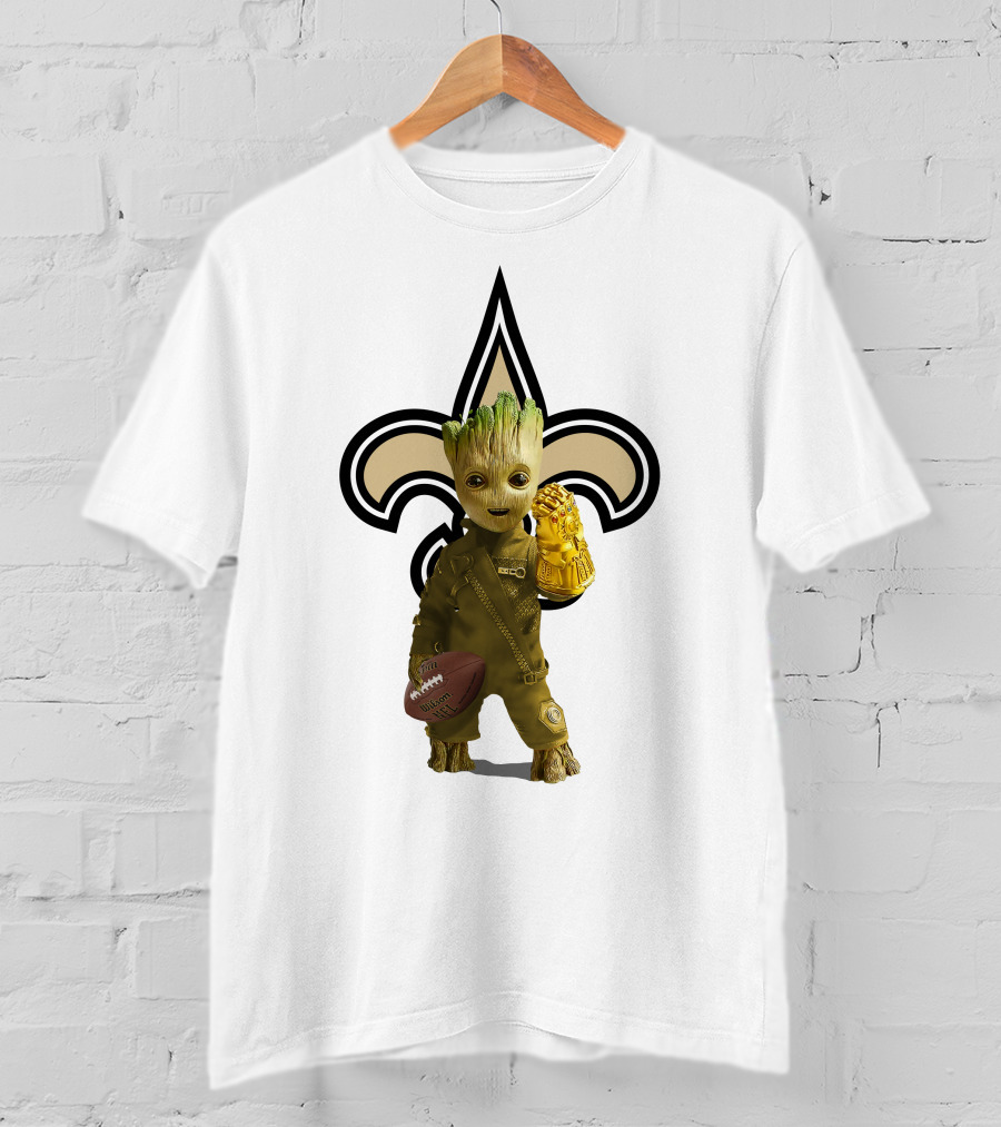New Orleans Saints Groot Football Infinity Gauntlet Fleur-de-lis T-Shirt