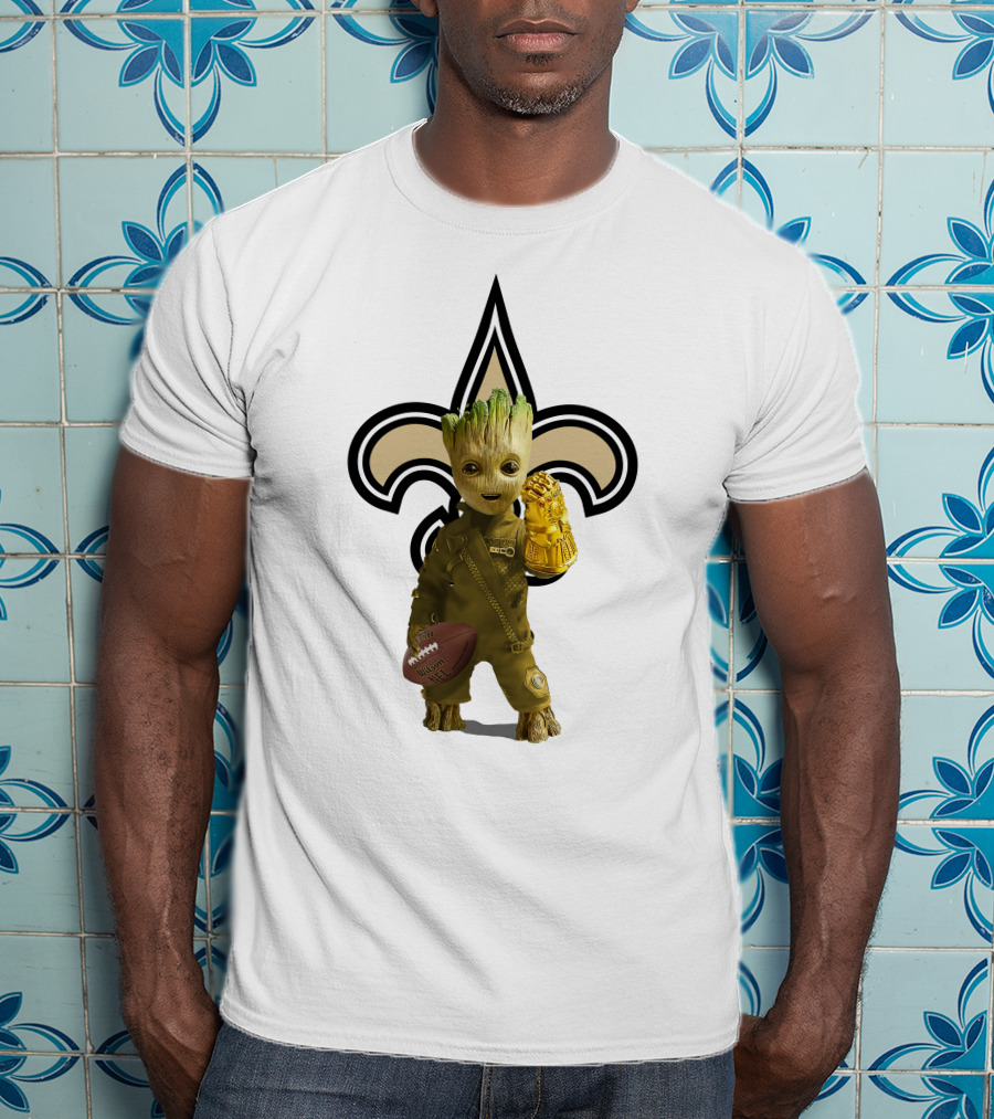 New Orleans Saints Groot Football Infinity Gauntlet Fleur-de-lis T-Shirt