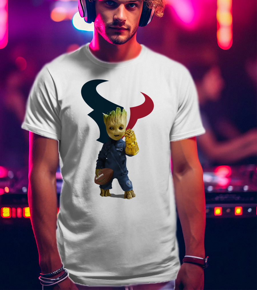Houston Texans Groot Football Infinity Gauntlet T-Shirt