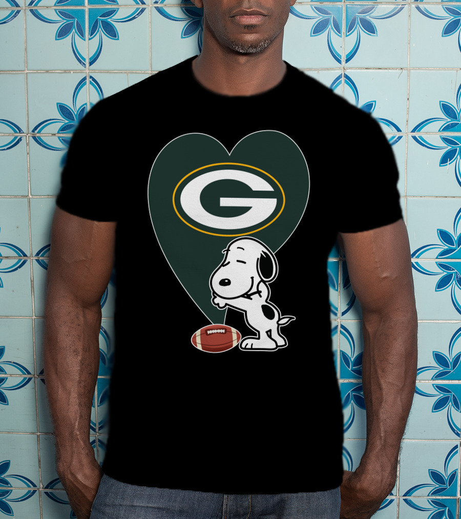 Green Bay Packers Snoopy Heart Football Hug T-Shirt