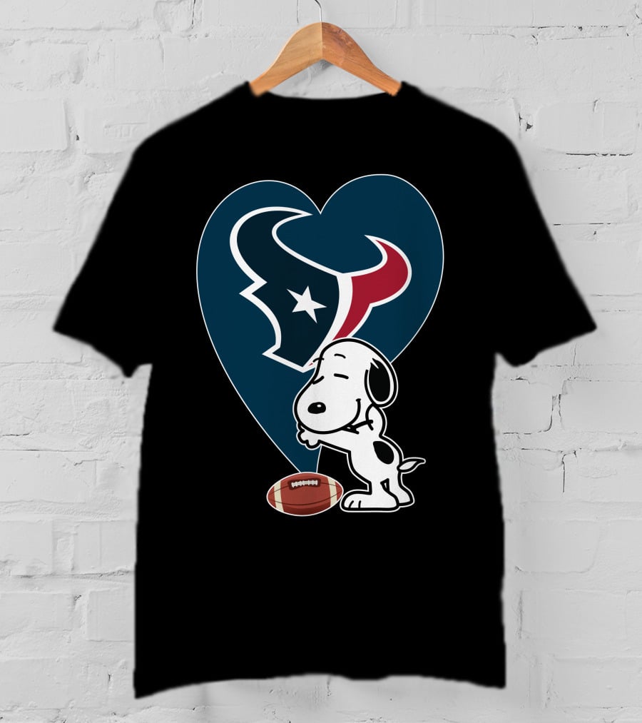 Houston Texans Snoopy Heart Hug Football T-Shirt