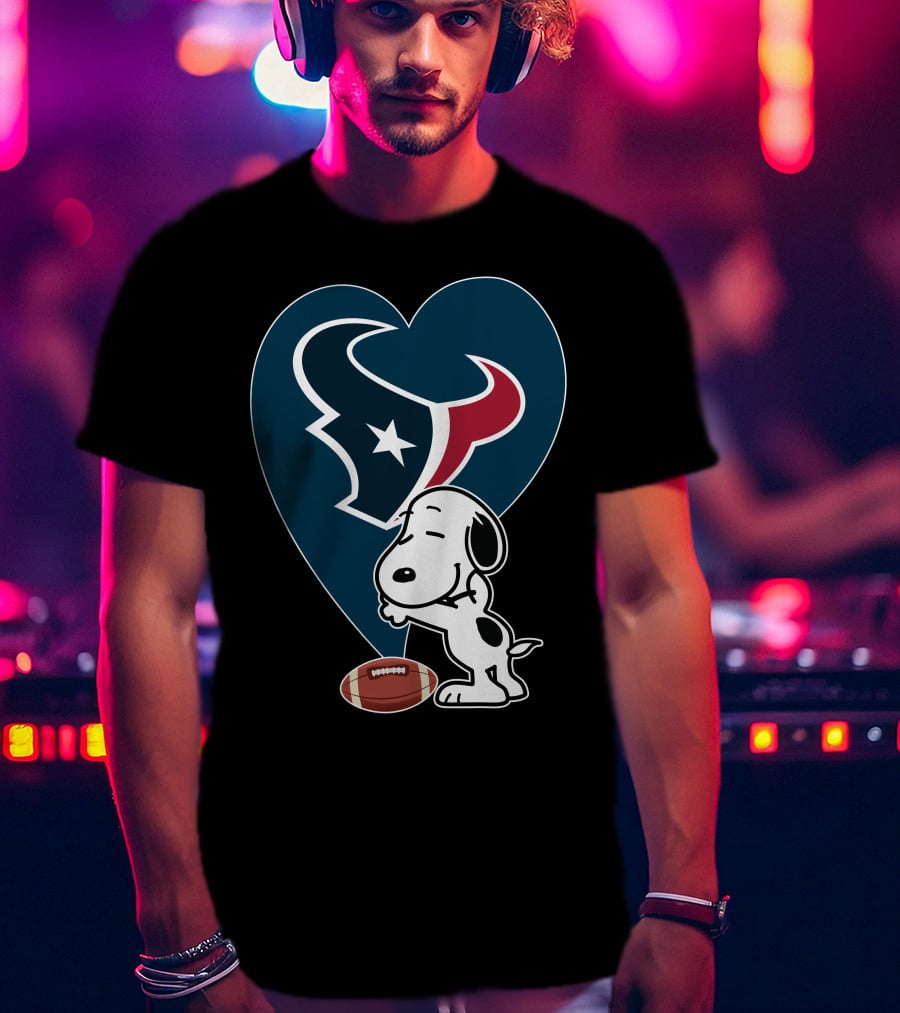 Houston Texans Snoopy Heart Hug Football T-Shirt