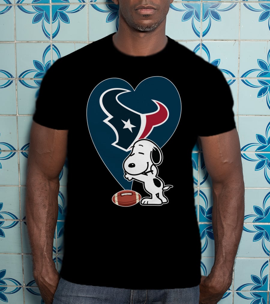 Houston Texans Snoopy Heart Hug Football T-Shirt