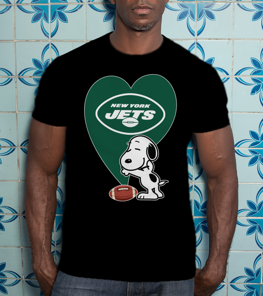 New York Jets Football Heart Snoopy Hug T-Shirt