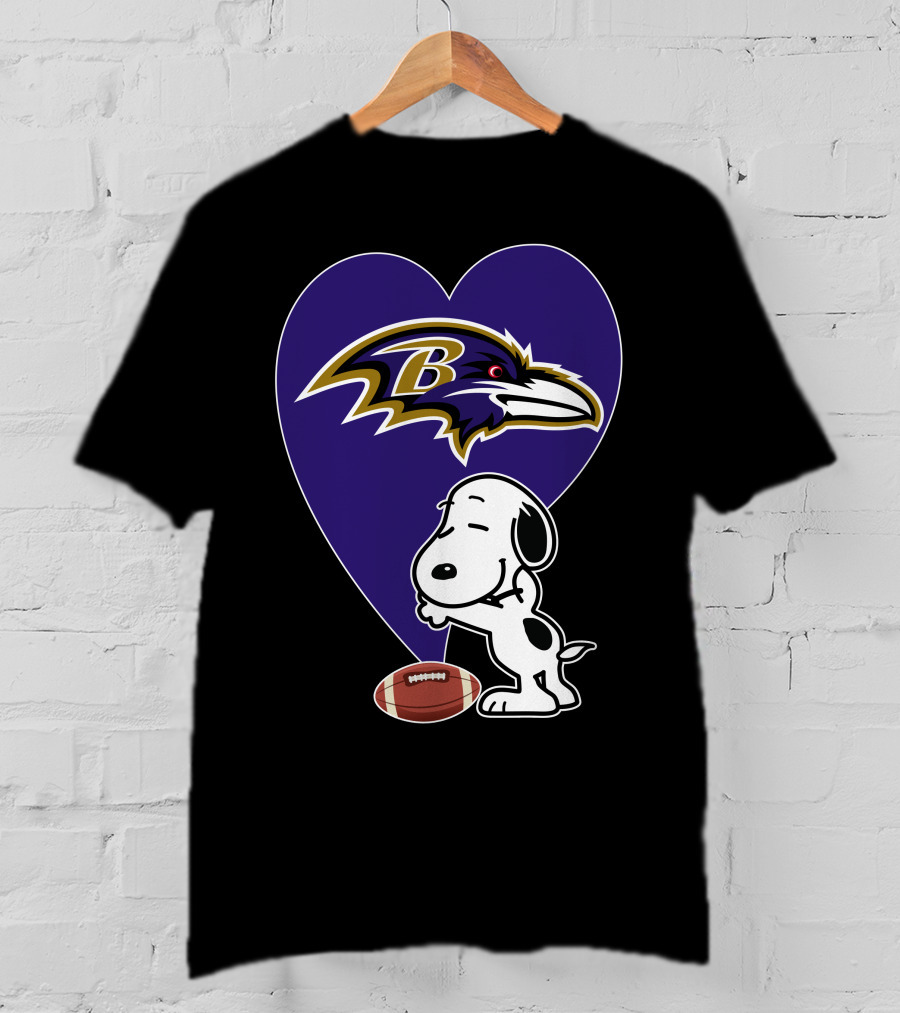Baltimore Ravens Snoopy Heart Football Hug T-Shirt